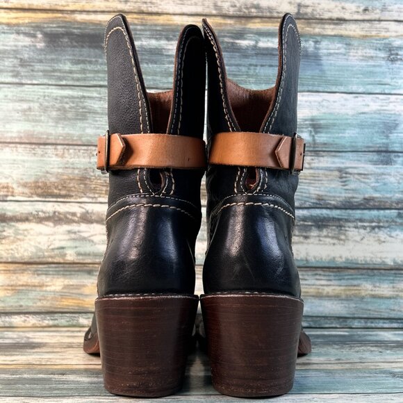 Frye Carmen Short Boots Womens Size 6.5B Black Leather Pull On Western Cowgirl - Picture 7 of 16